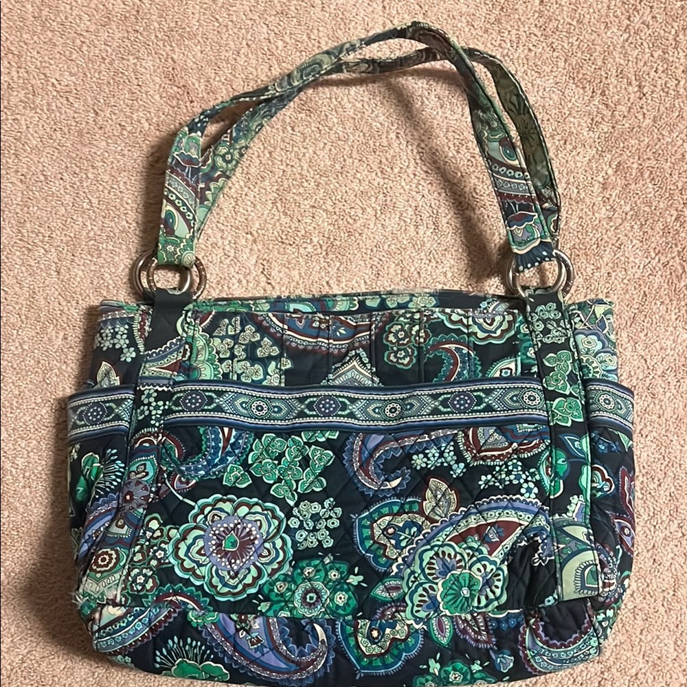 Vera Bradley Green and Blue Shoulder Bag with Paisley Pattern